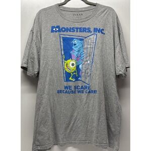 Disney Pixar Monsters Inc Mens‎ 2XL Grey We Scare Because We Care Graphic Tee